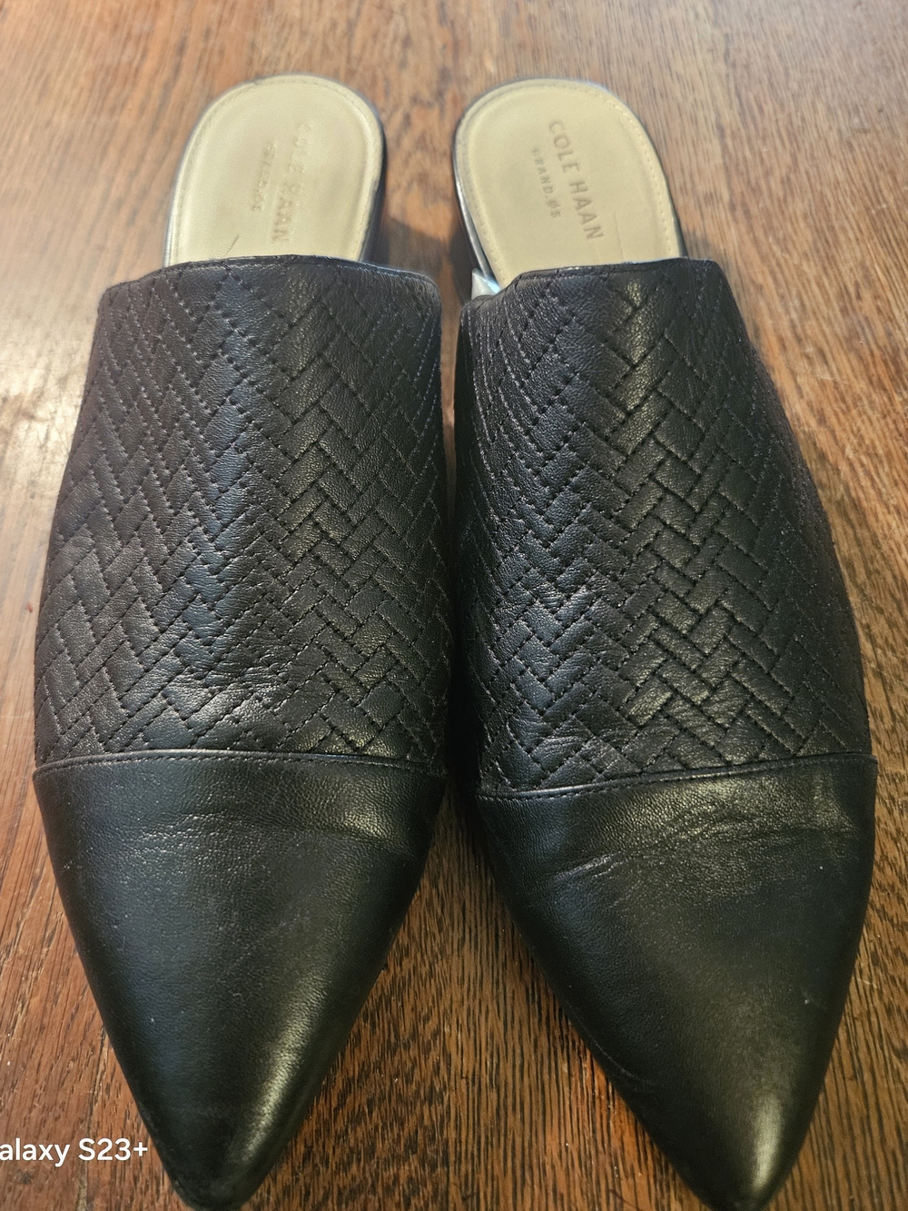 Cole Haan Black Woven Leather Pointed Slip-On Mules